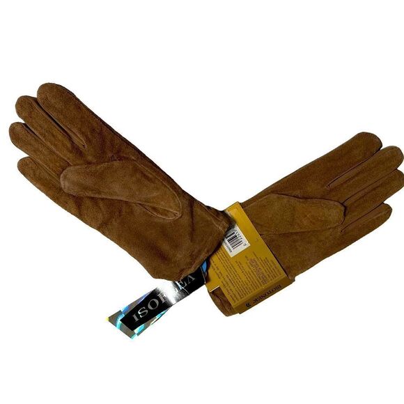 Isotoner Beige Suede Dress Gloves Fleece Lined size S/M NWT - Picture 3 of 9